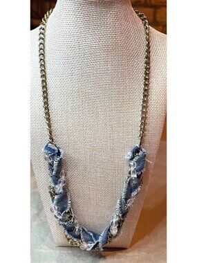 New Y2K Gem Bella Distressed Denim Antique Brass Intertwined Chain Necklace